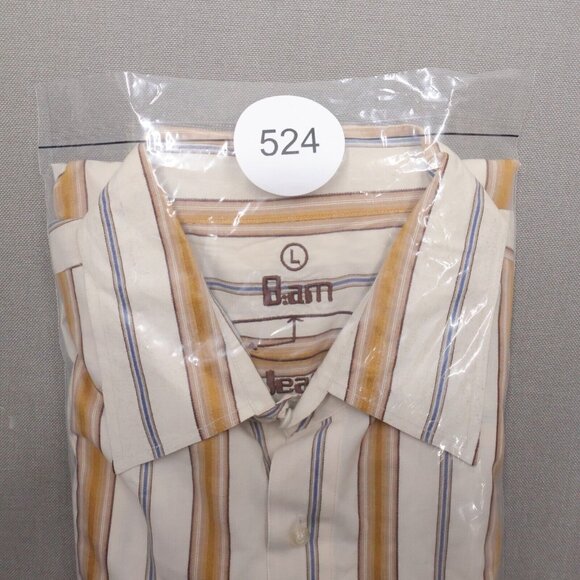 Bam Jeans Mens Large Button Up Shirt Striped Beige Orange Classiccore Gorp Norm - Picture 11 of 11
